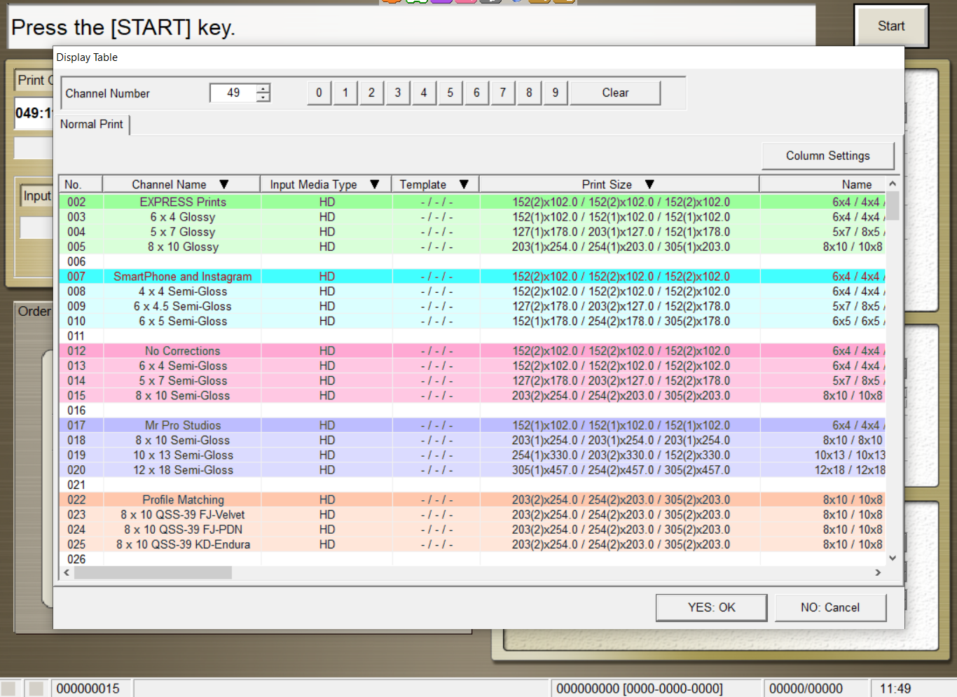 Print channel color coding